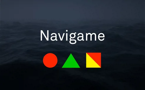 En samling af logoer til Navigame-apps, der dækker bøjer, signalflag og skibe