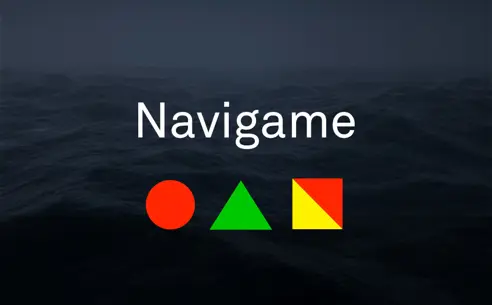En samling af logoer til Navigame-apps, der dækker bøjer, signalflag og skibe