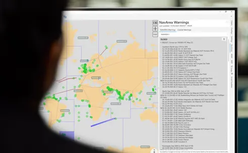 Viewer on a monitor displaying NAVAREA warnings