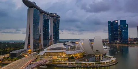 Singapore skyline med Marina Bay Sands i fokus
