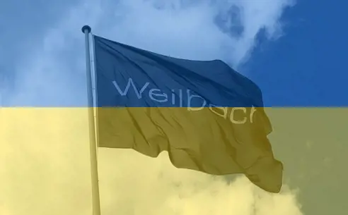 Weilbach flag med en overlay af ukrainske farver