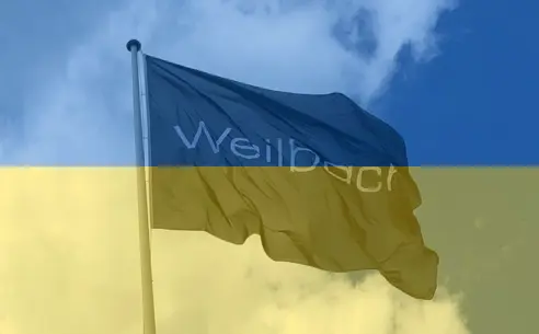Weilbach flag with an overlay of Ukrainian colors